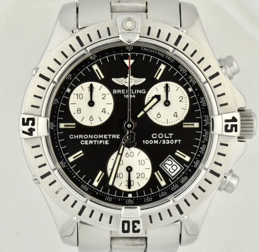 Breitling Colt Chronograph A73350 Stainless Steel 38mm Black Dial