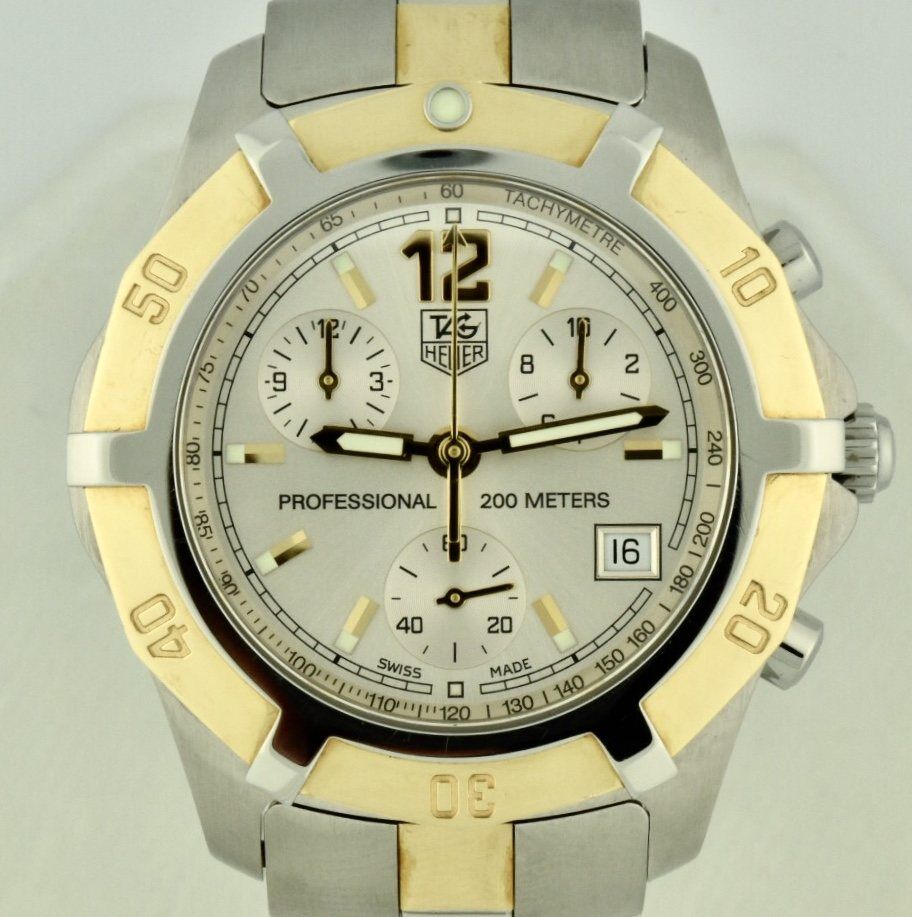 Tag Heuer Professional 2000 CN1151 Steel Gold Chronograph For Sale