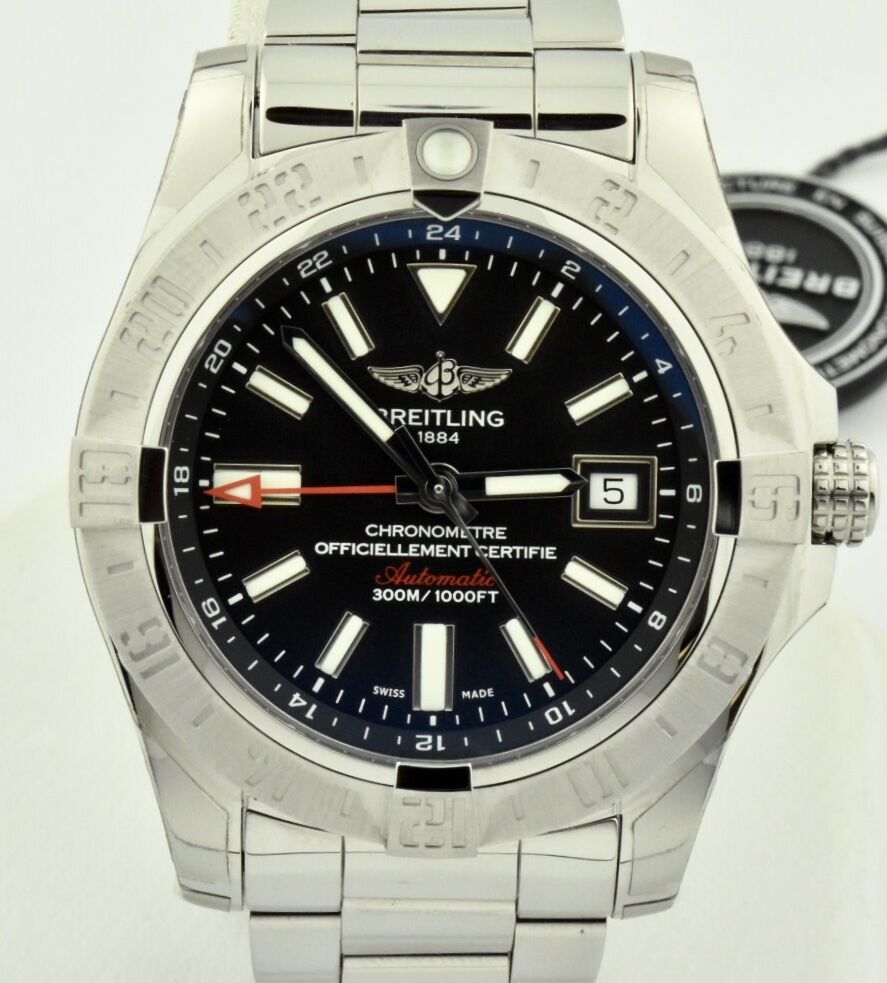 NEW Breitling Avenger II GMT A32390 Stainless Steel Black Dial For