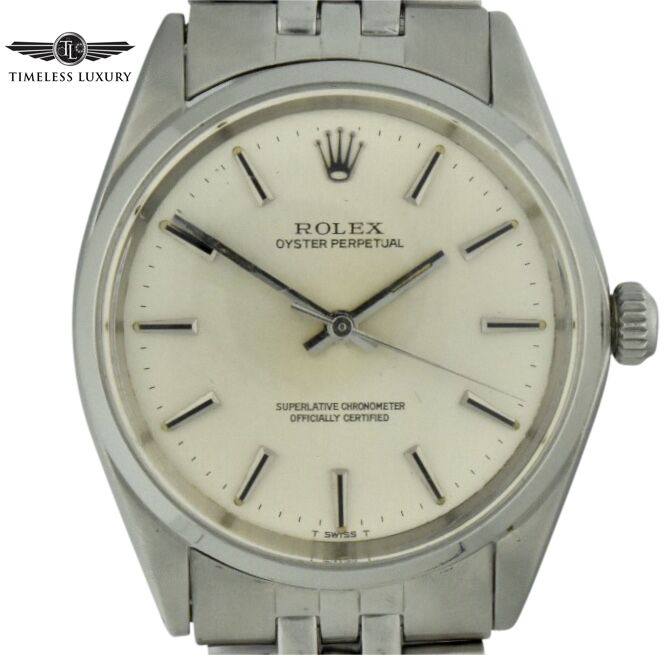 Vintage Men's 1961 Rolex Oyster Perpetual 1002 Silver Dial 34mm Watch