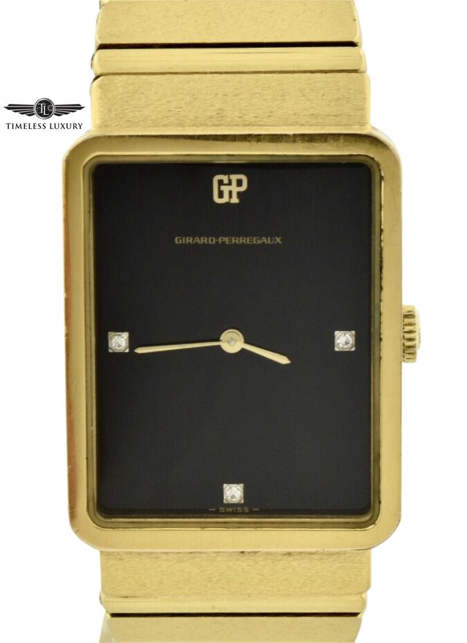 Girard Perregaux Gold Plated Manual Wind Black Dial Rectangular Watch