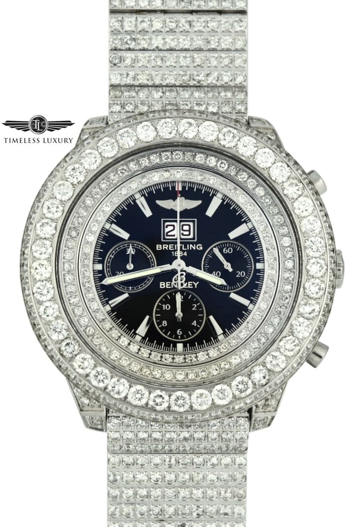 Men's Breitling Bentley A44362 Stainless Steel Custom Diamond Watch