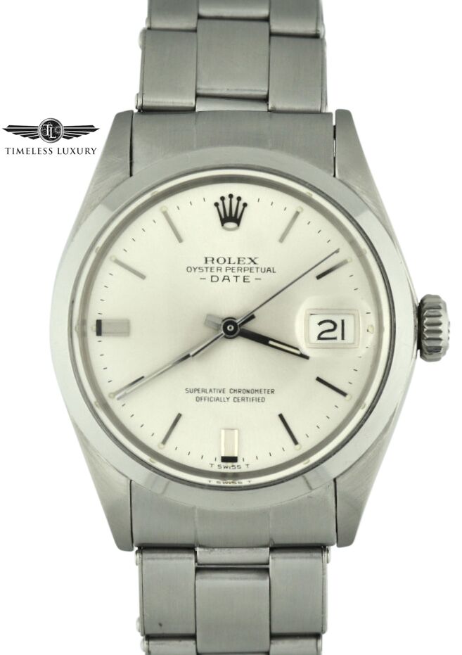 Vintage 1967 Rolex Date 1500 Stainless Steel 34mm Silver Dial Watch