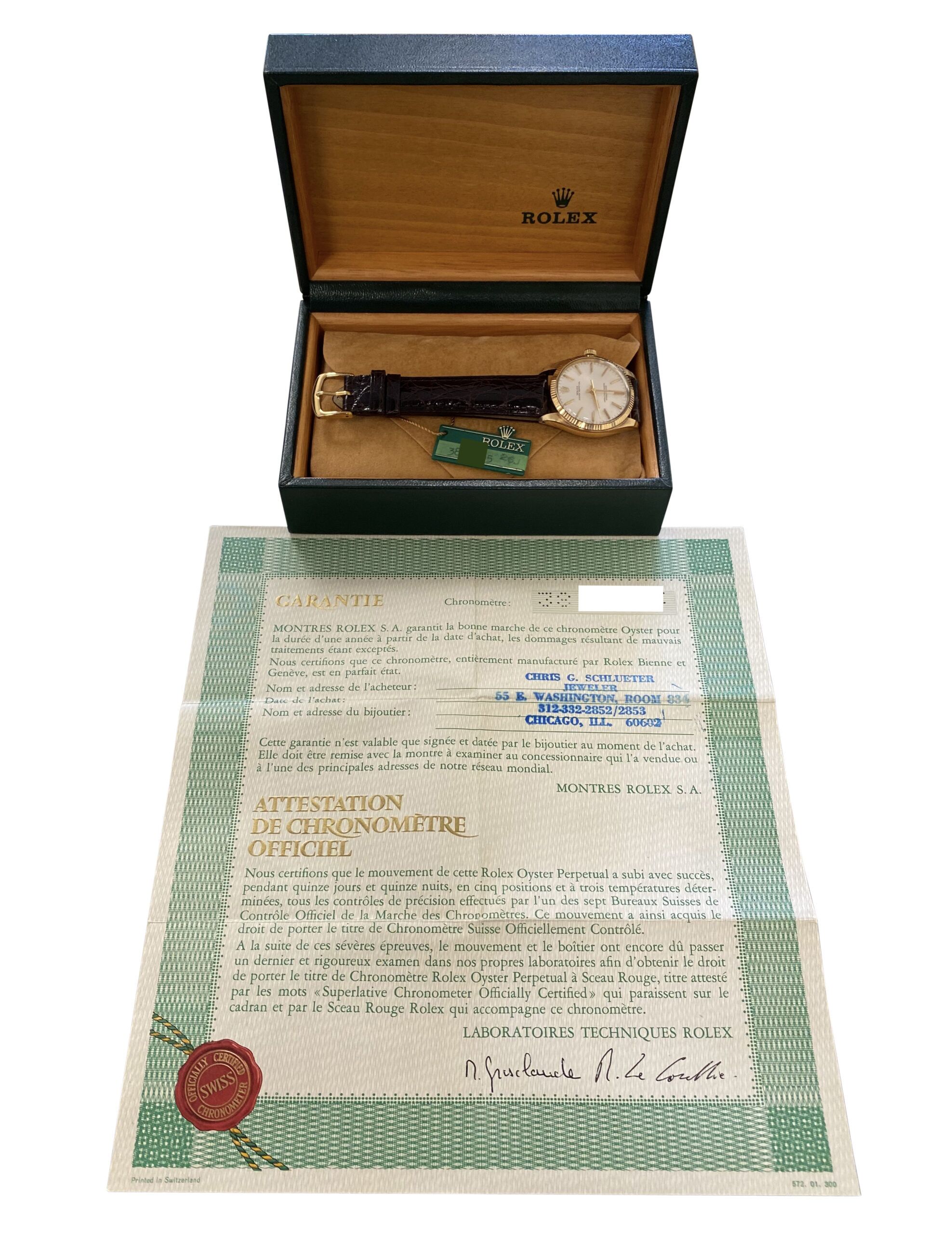 Vintage 1973 Rolex 1005 Oyster Perpetual 14k Gold 34mm Box