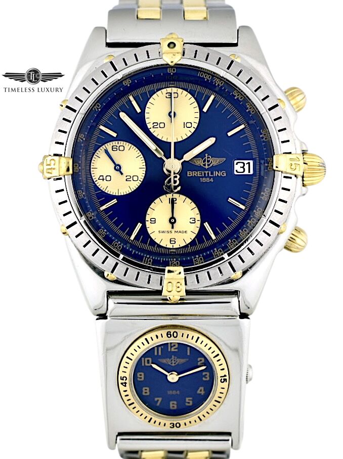Breitling Chronomat B13048 Steel 18k Gold Blue Dial UTC Module