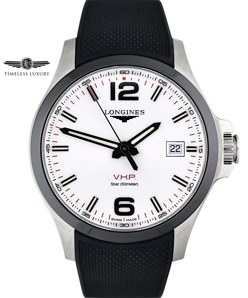 Longines Conquest V.H.P. Ceramic ＆ Stainless Steel Silver Dial Black Rubber Strap Perpetual Calendar Date Quartz Mens Watch L3.729.4.76.9 並行輸入品 Longines Conquest V.H.P Silver Mens Watch
