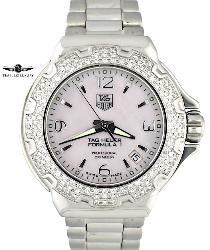 Ladies TAG Heuer Formula WAC1216 Diamond Bezel 37mm Pink MOP