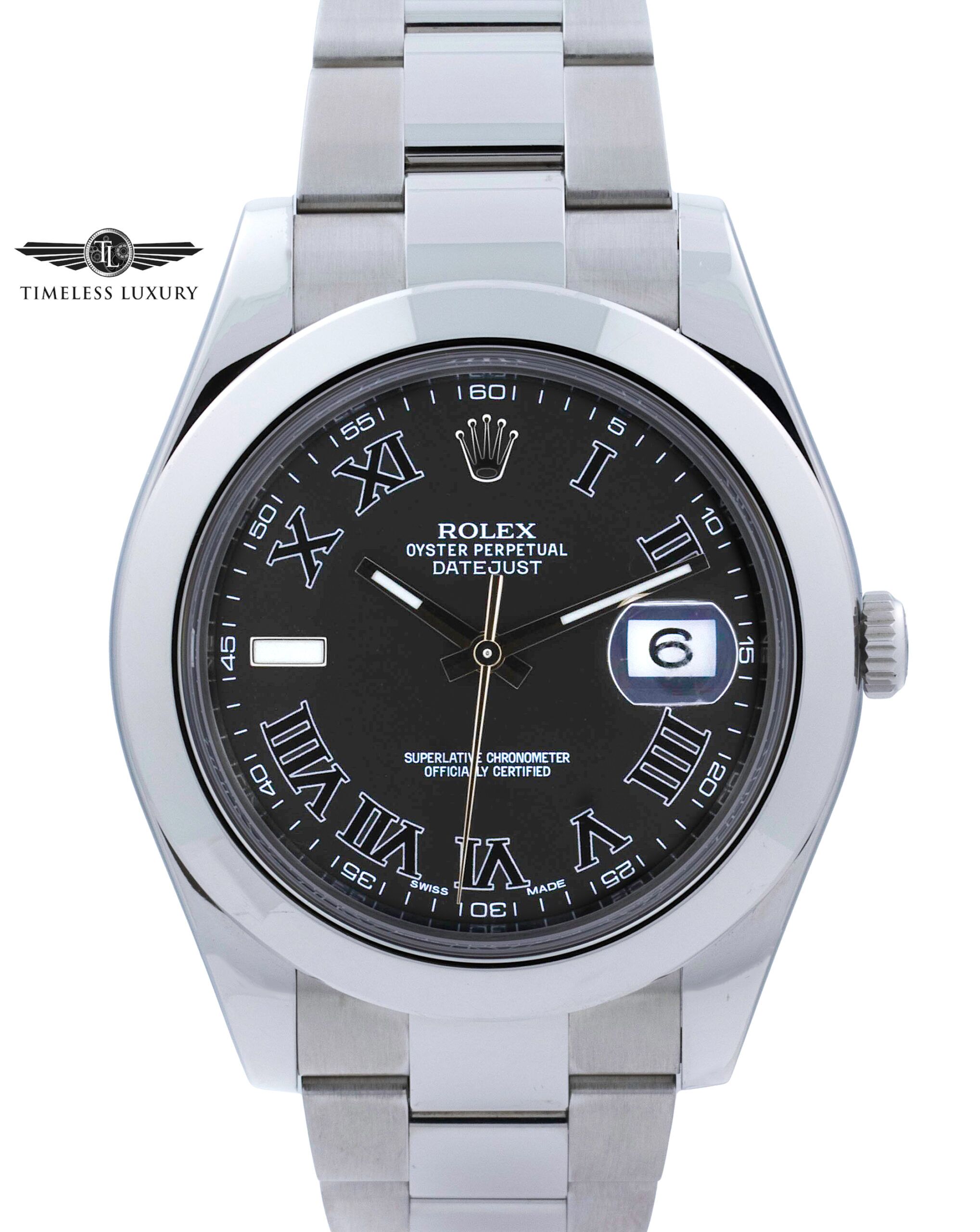 Men's Rolex Datejust II 116300 Stainless Steel 41mm Black Roman Dial