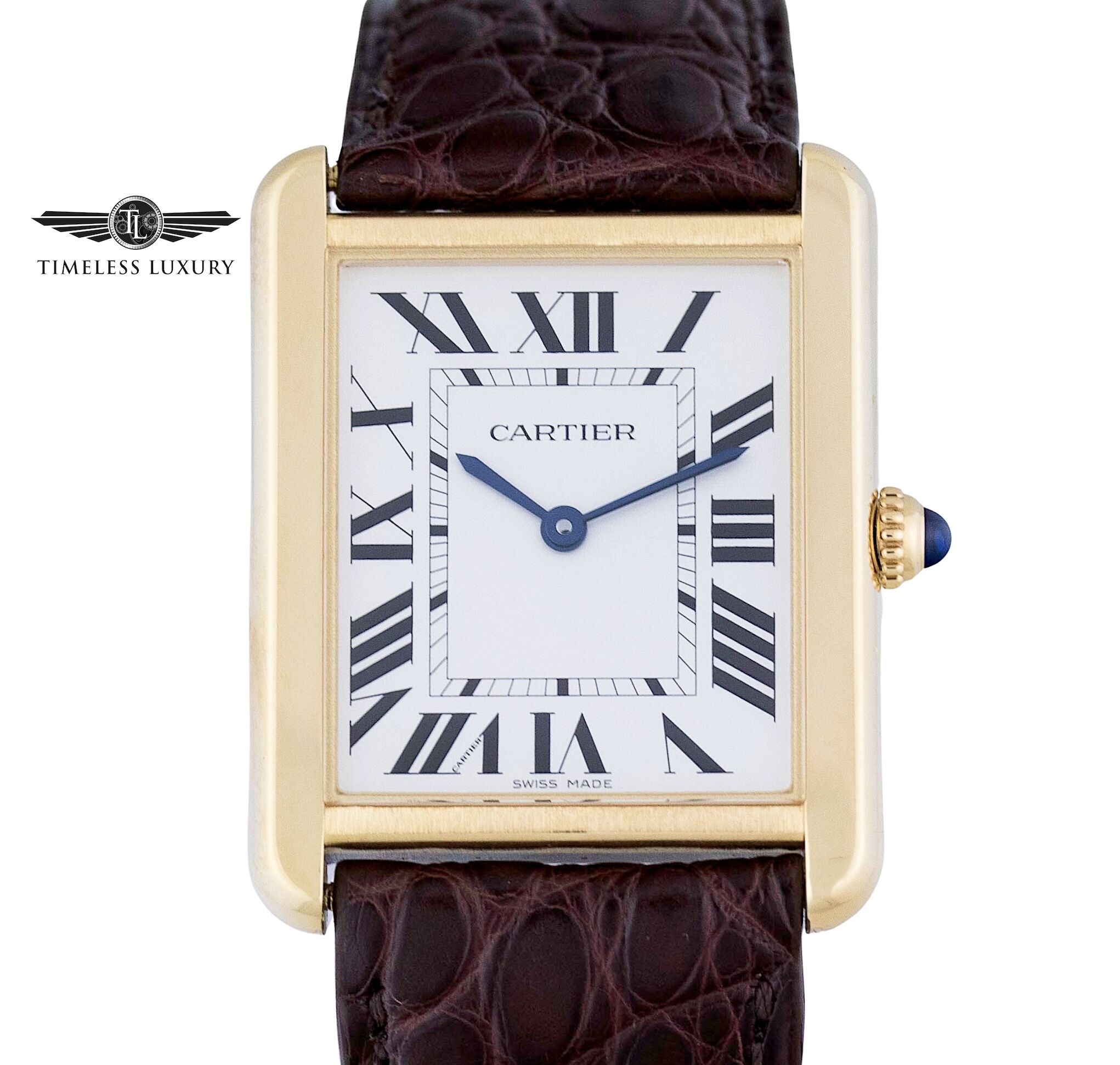 Cartier Tank Solo Large 3167 18k Yellow Gold 27mm Silver Dial Quartz