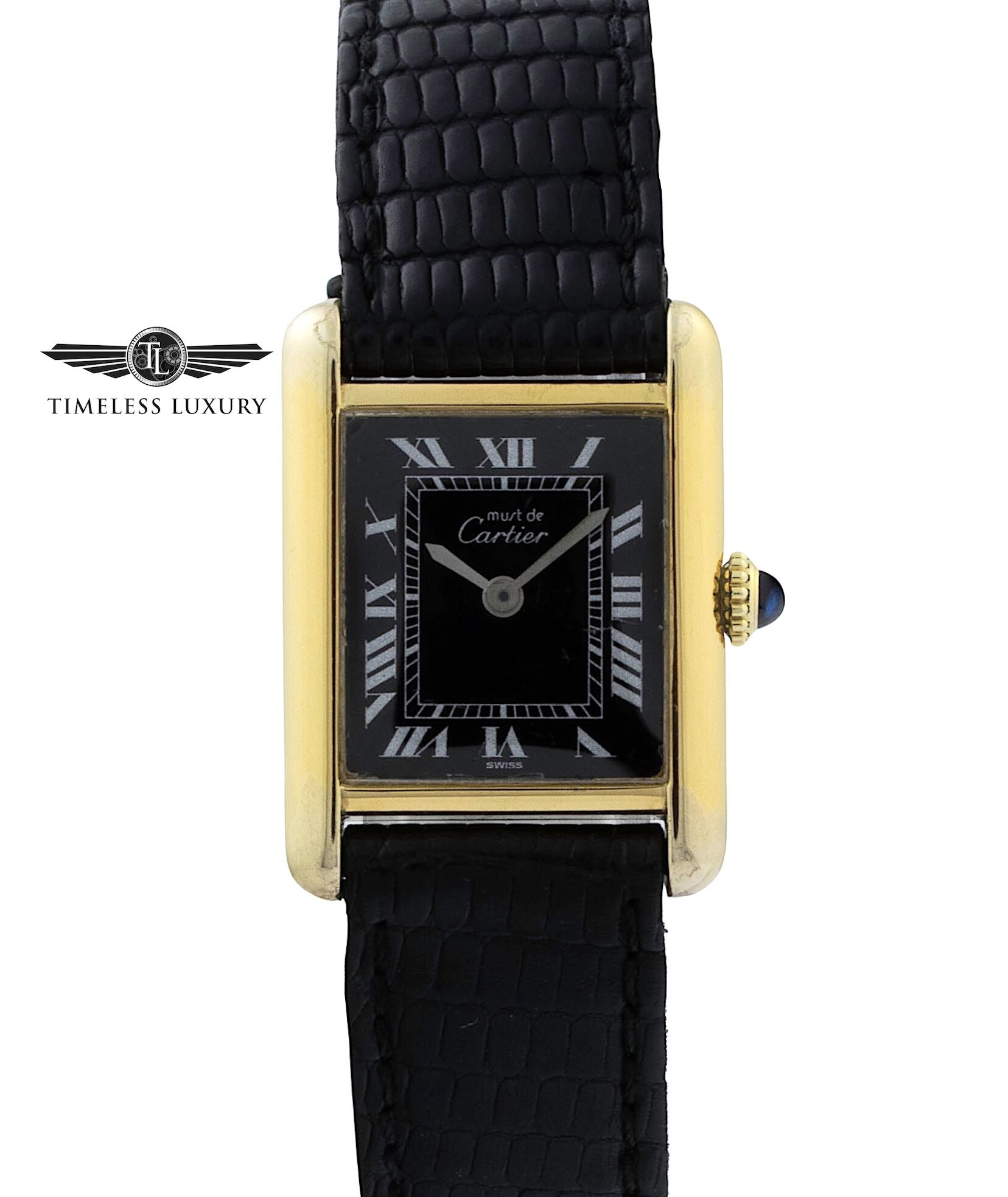 Ladies Cartier Tank Paris .925 Gold Vermeil 20mm Black Dial