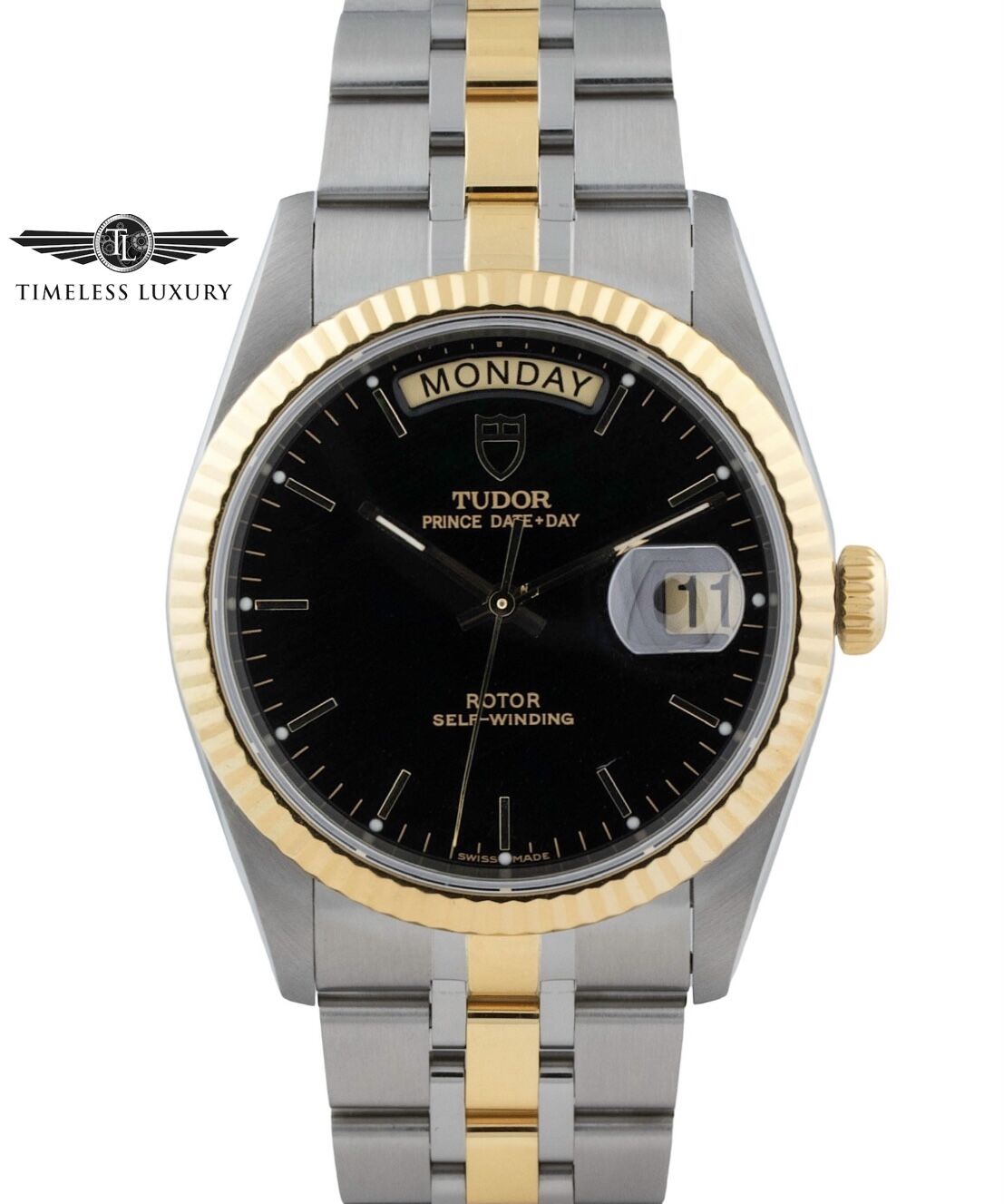 Tudor Prince Date-Day 76213 Steel & 18k Gold 36mm Black Dial