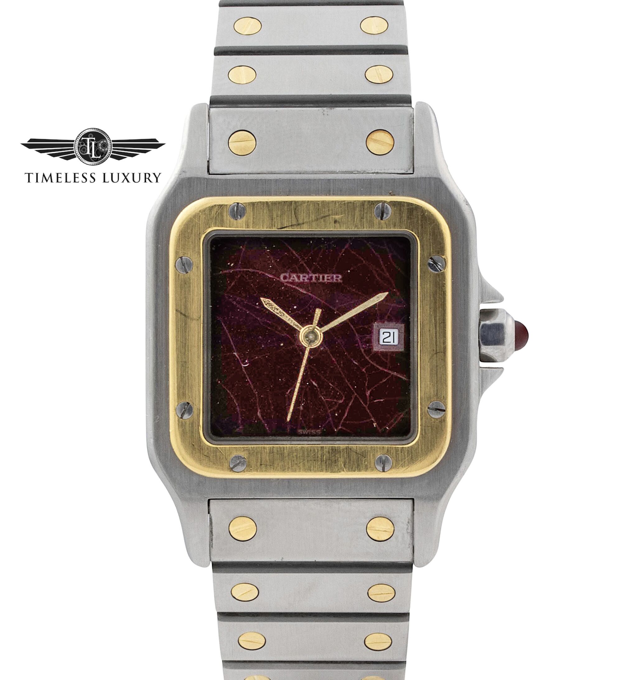 Cartier Santos Galbee 2961 Steel 18K Gold 29mm Red Dial