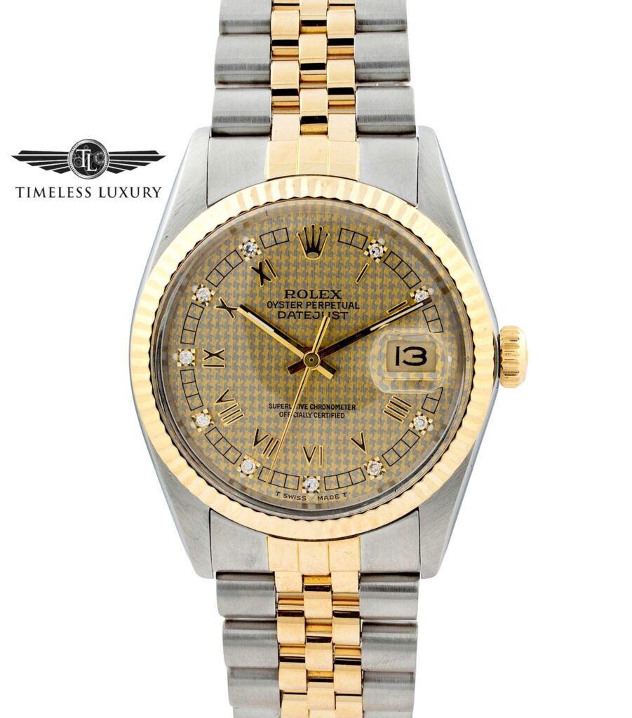 1987 Rolex Datejust 16013 Houndstooth Dial 36mm Steel & Gold