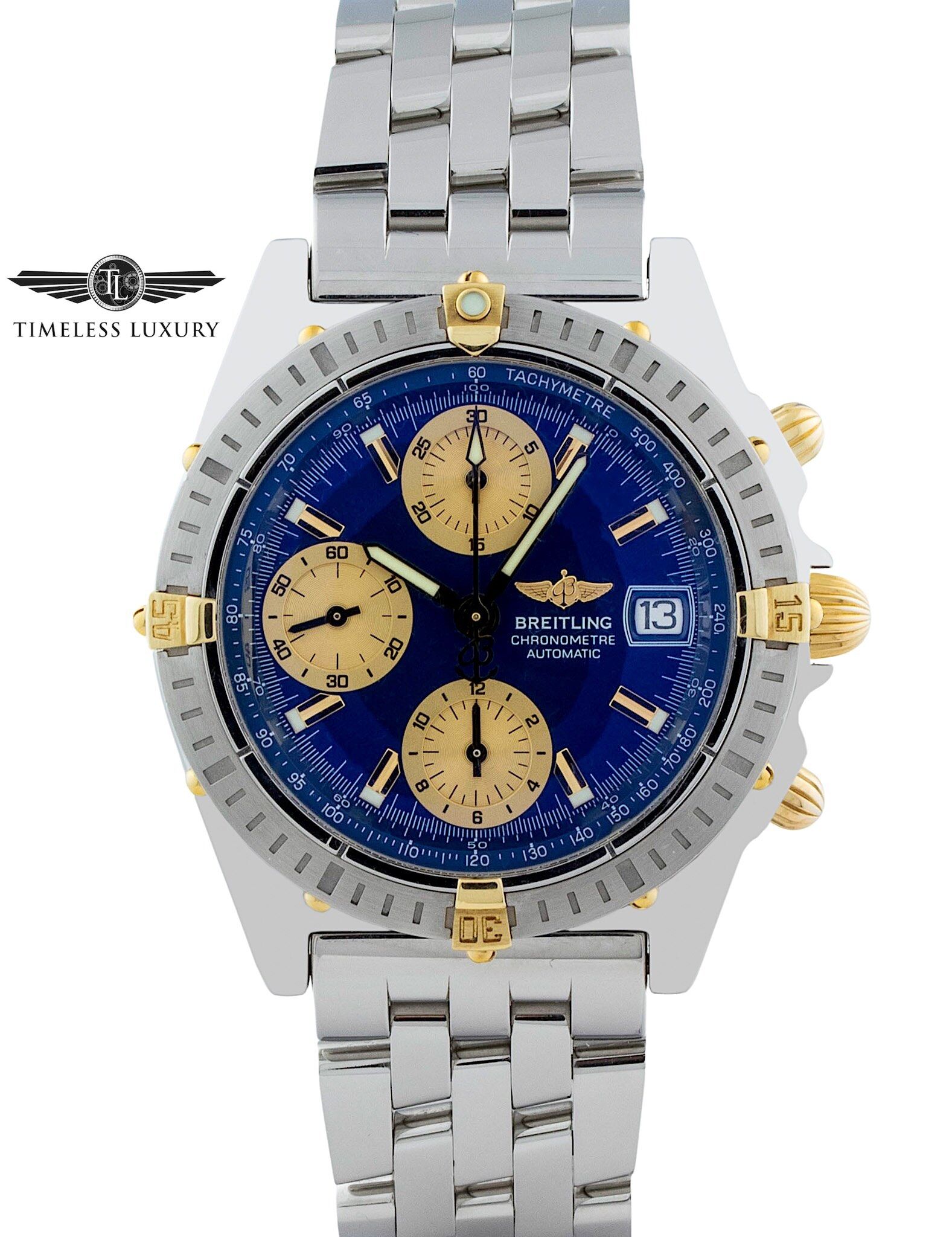 Breitling Chronomat B13352 Steel 18k Gold 39mm Blue Dial
