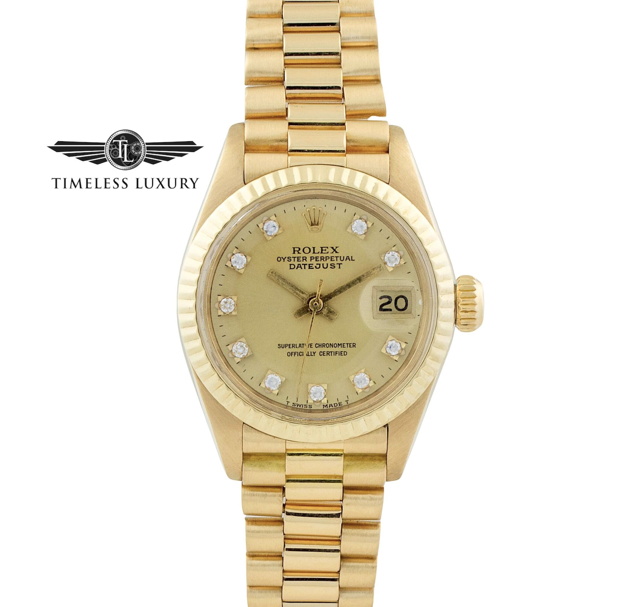 1979 Ladies Rolex President 6917 18k Gold 26mm Diamond Dial